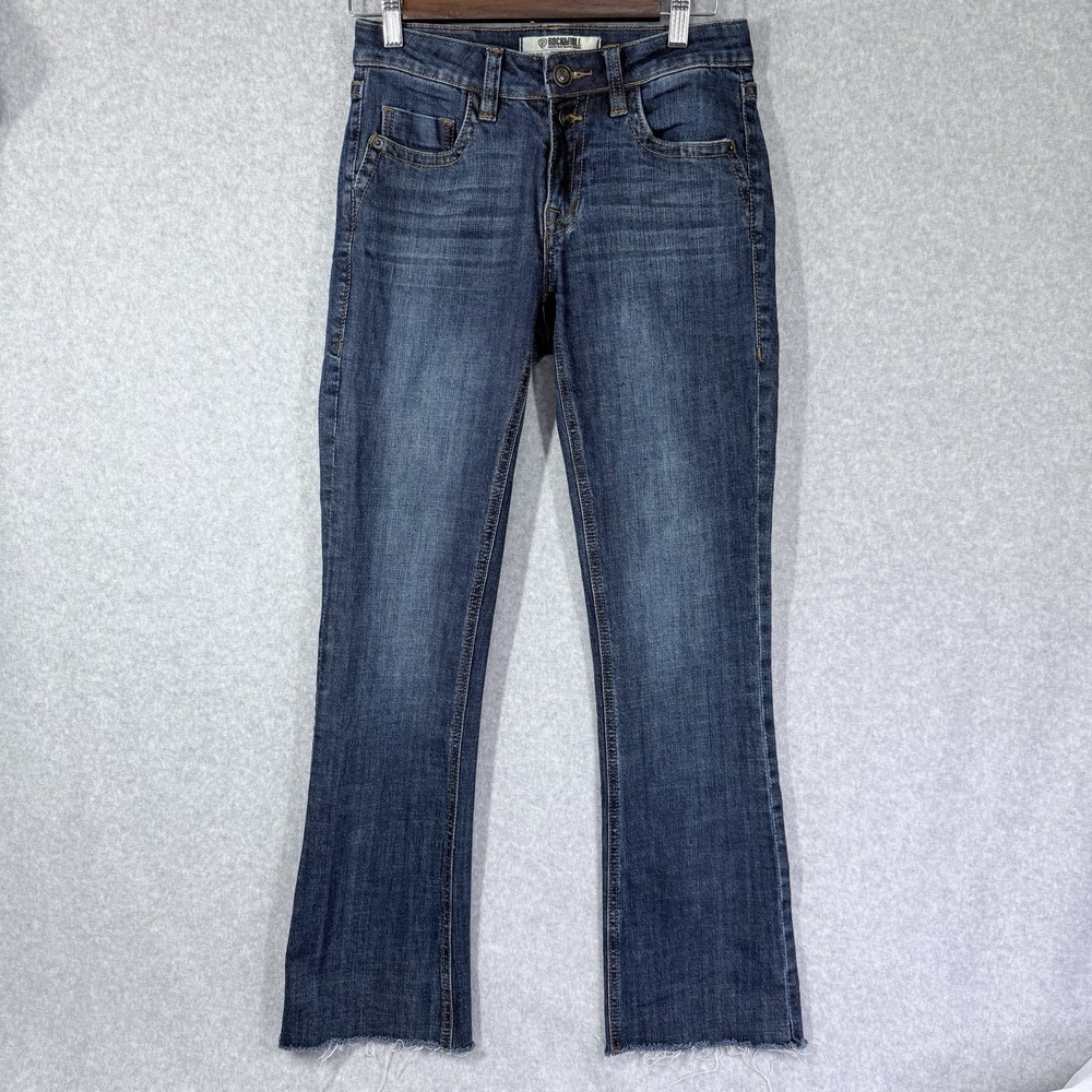 Rock & Roll Cowgirl Jeans Womens 24x32 (Fits 27x 30) Mid Rise Bootcut Raw Hem